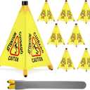 8 Pcs Pop up Wet Floor Sign with Storage Tube 20 Inch Wet Safety Signs Commercial Caution Safety Cone Pop up Caution Sign for Commercial Stores Grocery Restaurant Restroom Office Use, one size