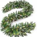 Jin&Bao 9FT Christmas Garland with Lights, 100 LED Prelit Green Pinecone Garland Christmas Decorations with Timer Function, 3AA Battery Operated Xmas Garland Mantle Stairs Door Outdoor