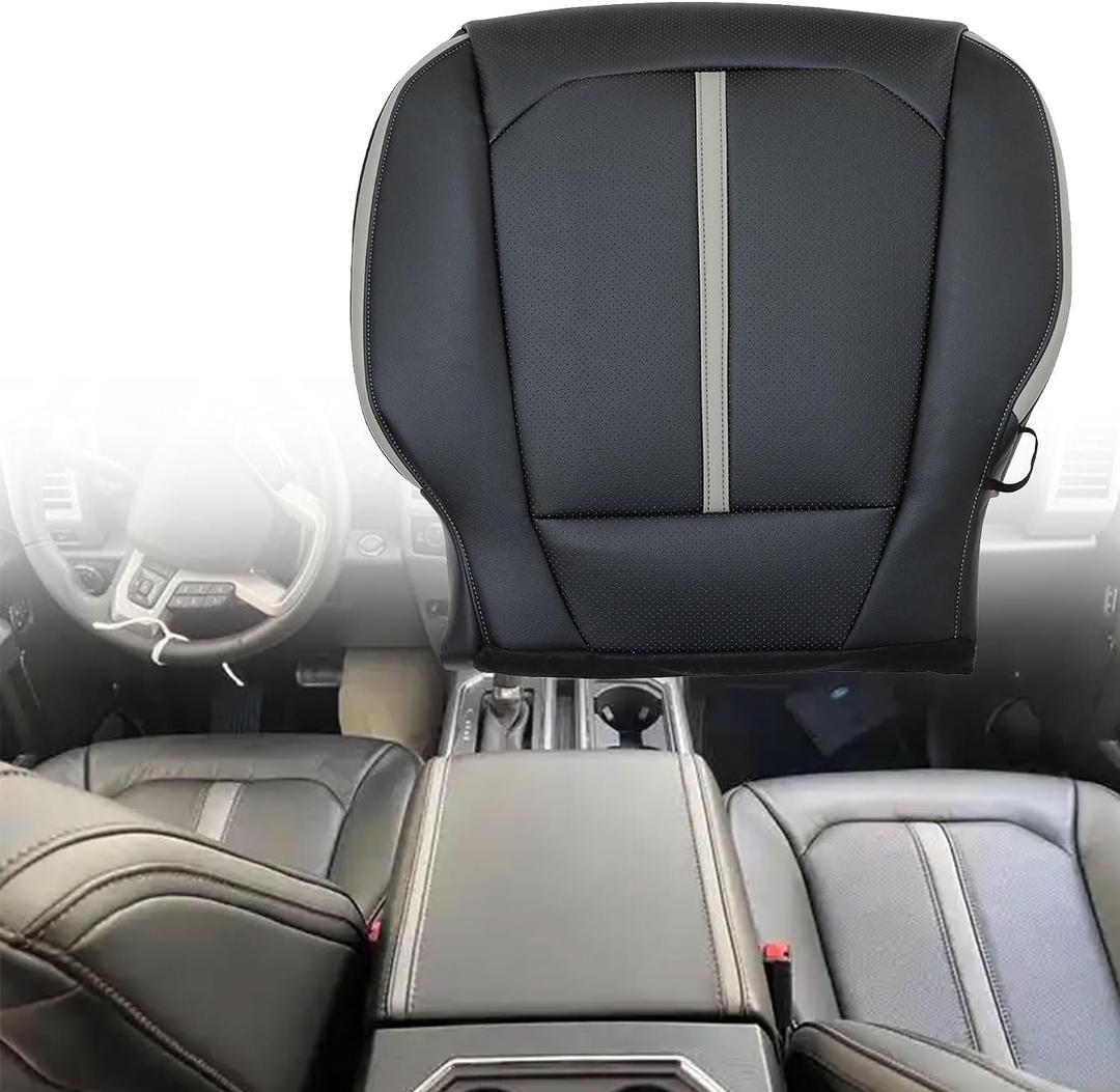 Driver Side Bottom Microfiber Leather Perforated Black & Gray Seat Cover Compatible with Ford F150 Platinum Ed 2015 2016 2017 2018 2019 2020 Fit for Ford F250 F350 2017-2022