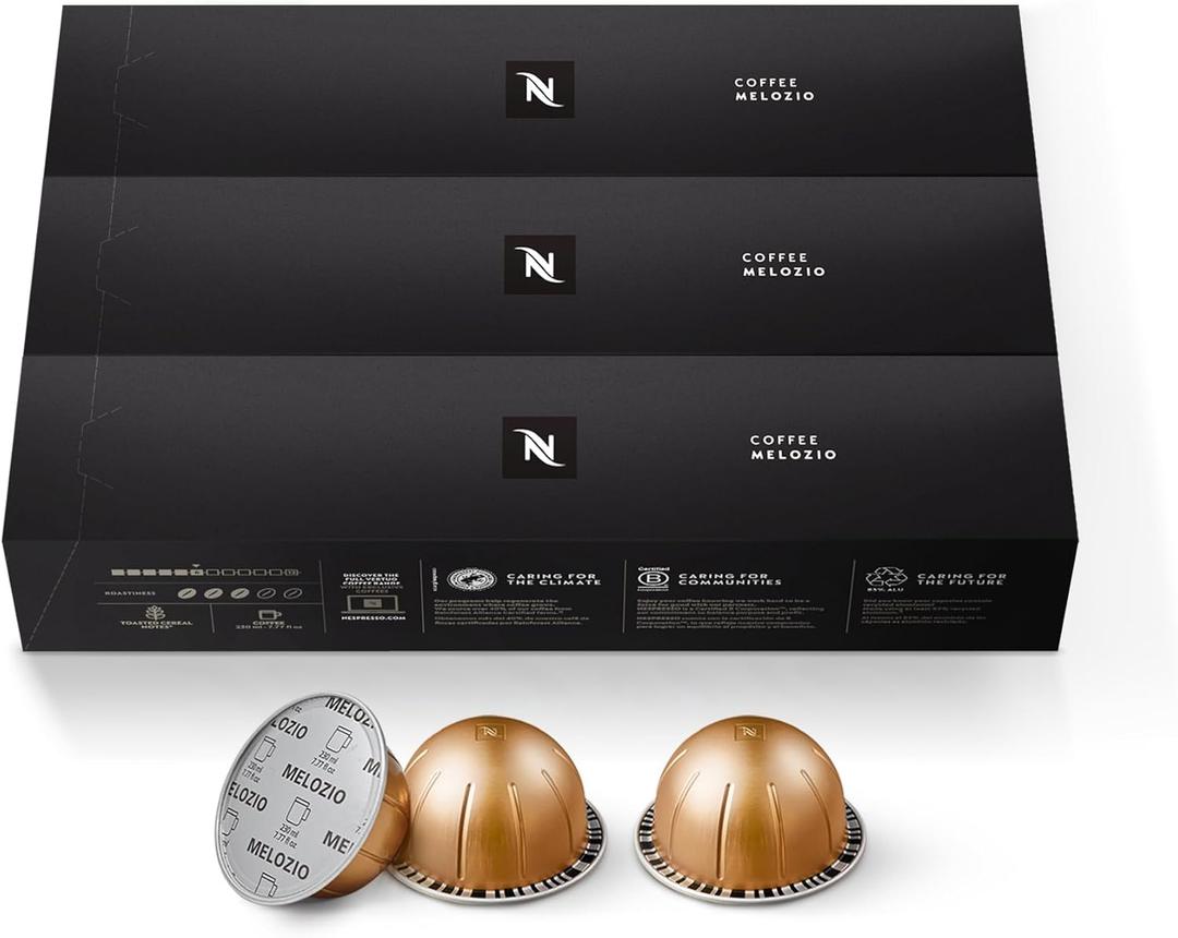 Nespresso Capsules Vertuo, Melozio, Medium Roast Coffee, 10 Count (Pack of 3) Coffee Pods, Brews 7.8oz. (EXP 07/31/25)