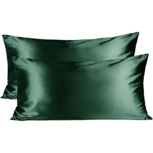 Yanibest Satin Pillowcase, King Size Pillow Cases Set of 2 - Silk Pillow Cases for Hair and Skin with Zipper, Silk Pillow Cases King for 20"x36", Exquisite Packaging for Women Men (Dark Green)