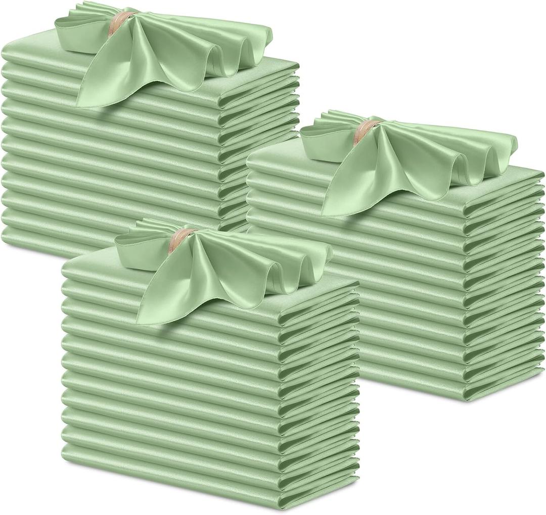 P Pothuiny 50 Pcs Silky Sage Green Satin Napkins 17 x 17 Inches, Square Smooth Wedding Dinner Napkins Bulk Cloth Napkins Table Napkins for Banquet Party Restaurant Decor, Thanksgiving, Christmas