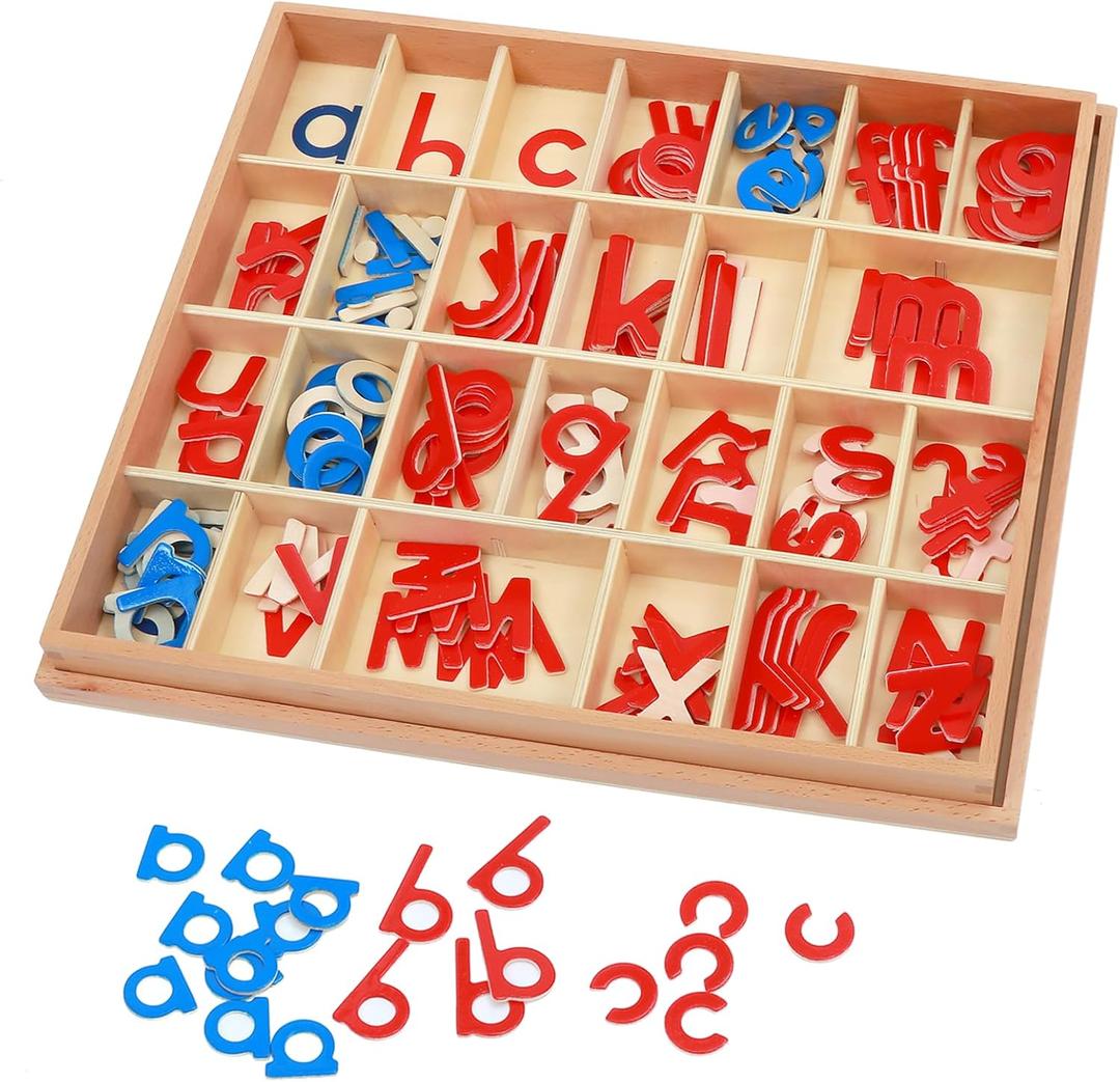 Wood - Small Movable Alphabet (Red & Blue) Adena Montessori Letter Materials Educational Tools Preschool Early Learning Words Toys