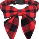 Malier Christmas Dog Collar with Bow tie, Christmas Classic Plaid Dog Collar Soft Durable Holiday Dog Collar for Small Medium Large Dogs Pet Puppy (Red & Black, Large)