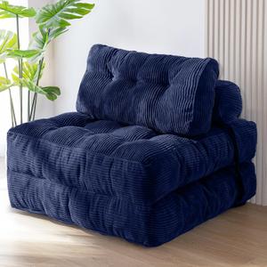 MAXYOYO Folding Sofa Bed, Convertible Sleeper Chair with Pillow Foldable Mattress with Back Support, Portable Fold Out Chair Bed Comfy Floor Sofa Lounge for Living Room Bedroom, Navy, Single