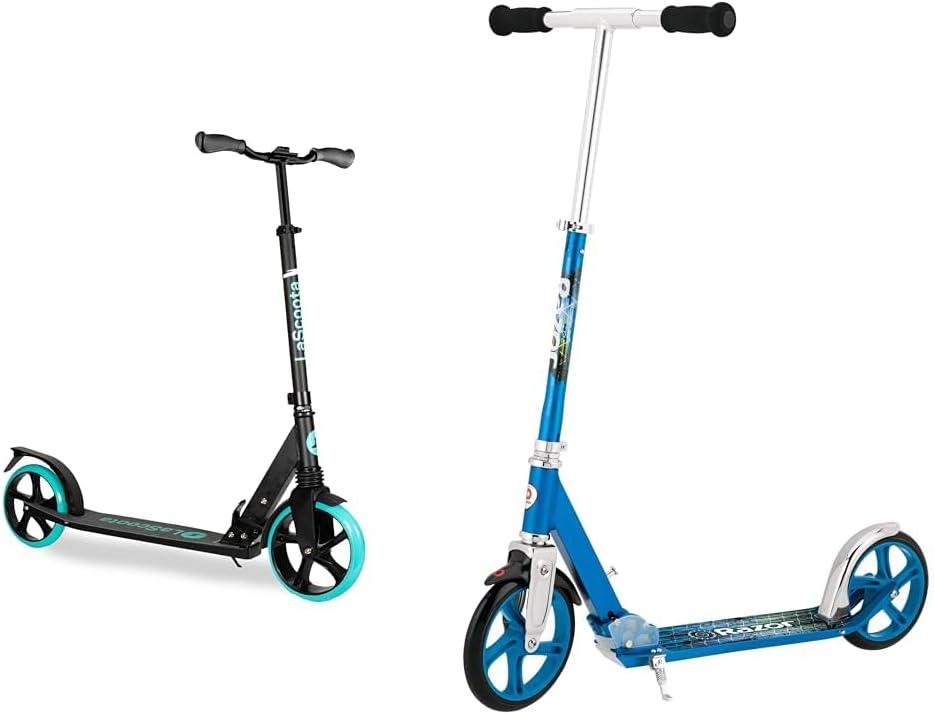 LaScoota Kick Scooter for Adults & Teens. Perfect for Youth 12 Years and Up & Razor A5 Lux Kick Scooter for Kids Ages 8+ - 8" Urethane Wheels, Anodized Finish Featuring Bold Colors