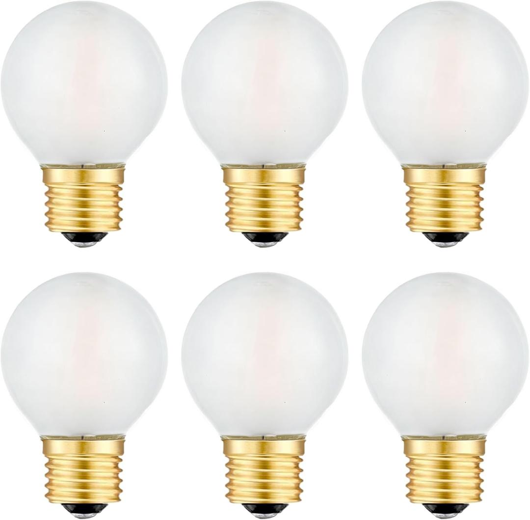 Beonllay 25 Watt Light Bulbs Equivalent E26 Frosted Globe Light Bulb, 2W LED Light Bulb 2700K Warm White G16.5 Light Bulb, Frosted Glass, 6 Pack