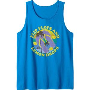 Flip Flops and Lemon Drops Summer Palms Lemon Drop Martini Tank Top, Medium, Sapphire Blue