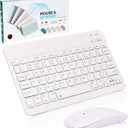 Bluetooth Keyboard and Mouse Combo,Ultra Slim Rechargeable Portable Wireless Keyboard Mouse Set Compact for Android Windows Tablet Cell Phone iPhone iPad Computer Desktop PC Laptop(White)