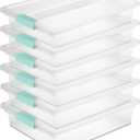 Sterilite 6-Pack Clip Box, Stackable Clear Plastic Bins with Latching Lids, Large - Writing, Arts or Crafts Supplies Storage Containers for Home, Office, Classroom and Workshop Organization