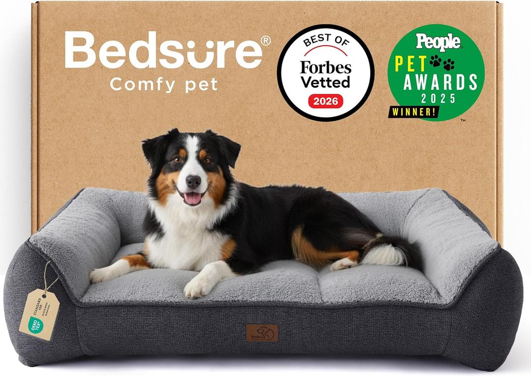 Bedsure SupportMax™ XL Pro Orthopedic Dog Beds Large Sized Dog - As Seen on TV Extra Thick Supportive Dogs Couch with Waterproof Washable Cover, Extra Large Comfort Pet Sofa with Sherpa, Grey, 33" x 45"