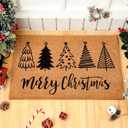 Duraaamo Merry Christmas Coir Doormat Christmas Tree Welcome Door Mat Non Slip Floor Mats Xmas Tree Mat Indoor Entrance Porch Front Decor, 24 x 16 Inch