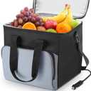 15L Portable Electric Cooler Bag,Car Cooler Watertight Liner Bag, Soft Sided Thermoelectric Travel Cooler with Shoulder Strap, Storage Pocket & DC 12V Plug in for