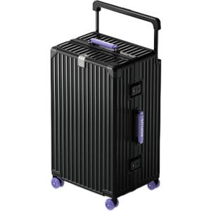 ROPLUS Aluminium Frame Checked-Luggage with Smooth Jelly Wheels, Hardside Zipperless Rolling Suitcase with TSA Lock (BlackPurple, 28-Inch)