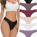 FINETOO 6 Pack Seamless Thongs for Women No Show Wavy Edge Side Women's Thong panties Ladies Underwear Sexy S-XL (Medium)
