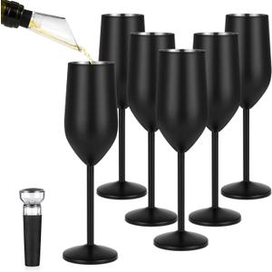 Lifecapido 6 Pack Stainless Steel Champagne Glasses, 8oz Stemmed Unbreakable Champagne Glasses, Elegant Stainless Steel Champagne Flutes for Party Wedding Christmas Anniversary, Black