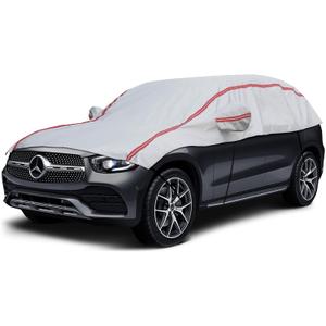 Half Car Cover Top SUV, Windshield Cover for Ice and Snow with Cotton Liner, Hail Protector Car Cover Waterproof All Weather for Snow, Sun, Rain, Dust, UV Protection Fit SUV L