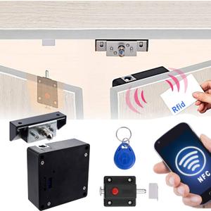 CODACE Electronic Cabinet Lock, Smart NFC RFID Locks, Hidden DIY Cabinet Lock with Slide Latch Locks for Double Door Cabinets Drawer Wooden Cupboard