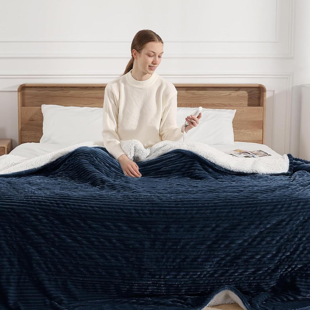 Electric Heated Blanket Full Size - 72"x84" Heating Blanket with 5 Heating Levels & 10 Hours Auto Off with FCC/ETL Certified, Overheat Protection & Machine Washable, Great Gift to Elderly, Navy Blue