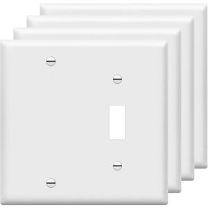 ENERLITES Combination Toggle Switch/Blank Device Wall Plate, Standard Size, 2-Gang 4.5" x 4.57 Light Switch Cover, Polycarbonate Thermoplastic, UL Listed, 880111-W, White, 4 Pack
