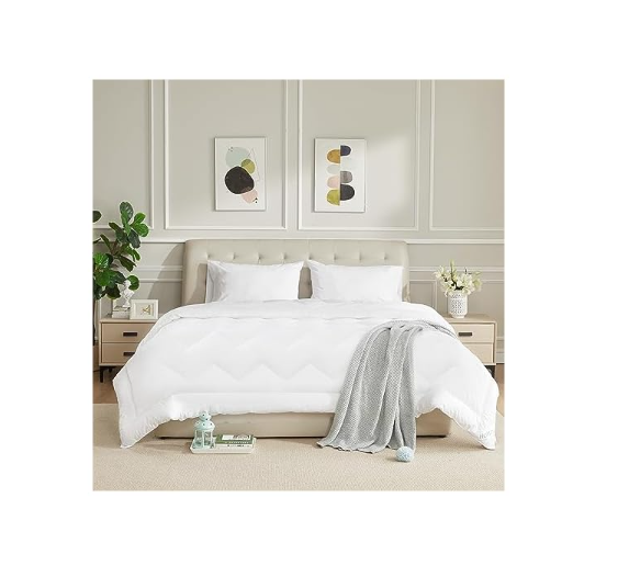 HOMTEC Duvet Insert Cotton Comforter Twin Size White Down Alternative Duvet Insert 100% Cotton Quilted Fluffy Comforter Lightweight All Season 4 Corner Tabs Durable Breathable Noiseless