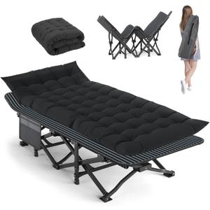 Camping Cot, 28'' Wide Heavy Duty Sleeping Bed for Adult, Protable Folding Cot with Mattress & Carry Bag (Black), 75 inches x 28 inches x 15 inches