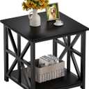 GreenForest End Table with 2-Tier Storage Shelf, 24 inch Side Table for Living Room, Modern Nightstand for Bedroom Bedside Office Farmhouse, Black