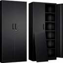 Yizosh Metal Garage Storage Cabinet with 2 Doors and 5 Adjustable Shelves - 71" Steel Lockable File Cabinet,Locking Tool Cabinets for Office,Home,Garage,Gym,School (Black)