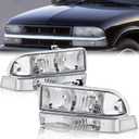 Pair Headlights Assembly Compatible with 1998-2004 Chevy Blazer S10 Pickup Headlight Replacement Chrome Housing/Clear Lens/Clear Reflector w/Bumper Lights