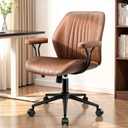 HeroSet Leather Office Chair with Removable Armrests, Mid Back Ergonomic Desk Chair with Lumbar Support, Adjustable Height Rocking Swivel Executive Chair for Home Office, Brown, 21 inches x 21 inches x 39 inches