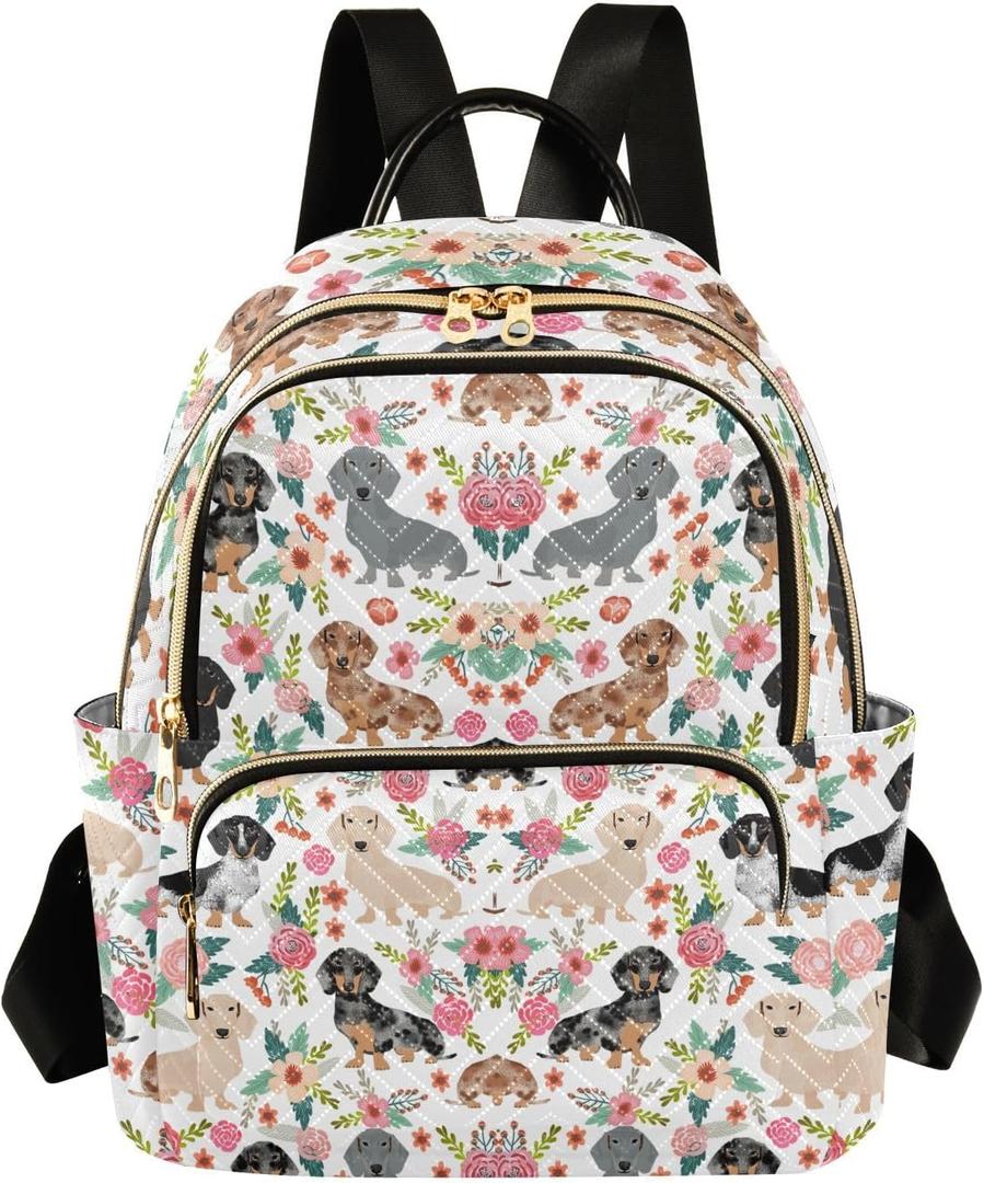 Dachshund Dog Quilted Backpack Purse for Women Fashion Small Backpack Shoulder Bag Travel Casual Daypack S