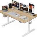 Grandder 55x32 Large Electric Standing Desk, Height Adjustable Computer Desk with 2 Memory Presets, 31.5" Deep Desktop Sit Stand Desk Home Office Desk Workstation Table with Hooks, Oak, Size: 55*31.5 Inch