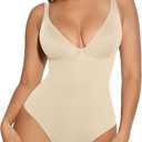 FeelinGirl Shapewear Bodysuits for Women Tummy Control Body Suits Deep V Neck Thong Body Shaper, XL