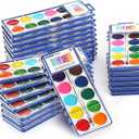 Watercolor Paint Set for Kids, 12 Colors, 24 Pack Washable Water Colors for Party Favors, Gifts, Classroom Supplies (Wood Brushes Included)