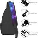 Galaxy Crossbody Sling Bags for Women Men Blue and Purple Galaxy with a Planet and a Moon Space Background Travel Sling Backpack Casual Shoulder Bag Universe Theme Gym Sports Hiking Daypack