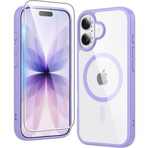 FNTCASE for iPhone 17 Case Clear: Magnetic Phone Cases with Screen Protector Drop Proof Compatible with Magsafe Slim Anti Yellowing Rugged Shockproof Protective Transparent Cell Cover (B-Purple)