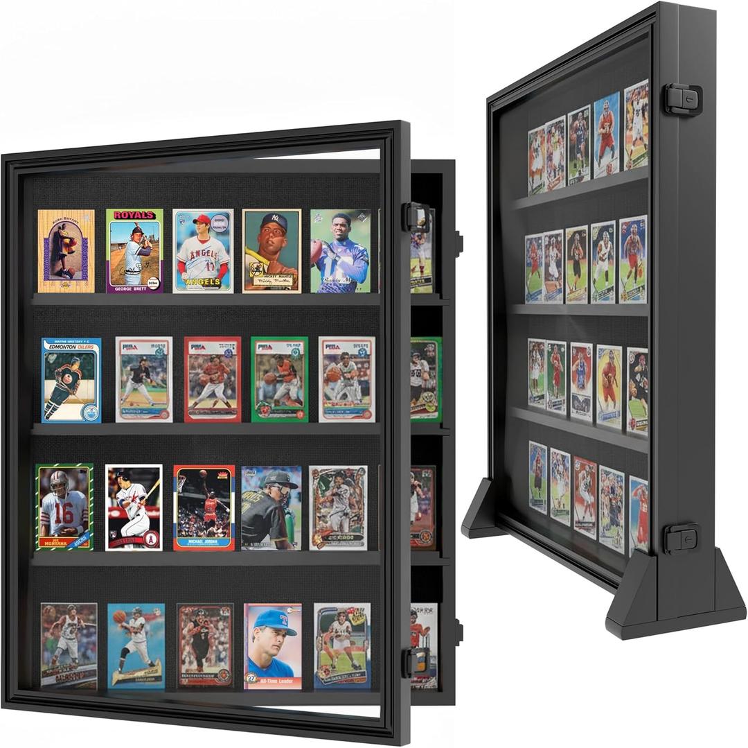 24 Graded Card Display Case, Baseball Card Display Stand, UV Protection, Storage Cabinet, Wall Mounted, Sports Cards, Baseball Trading Card, Wall Display Case, Case Stand, PSA, MTG, Black
