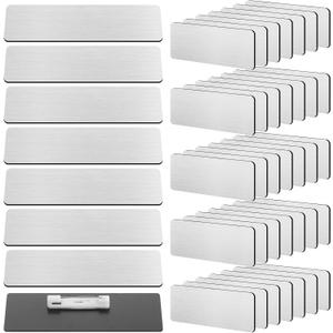 Geosar 50 Pcs Name Tag Badge Blanks Brushed Round Corners Pin DIY Blank ID Name Badge for Office Workers Students(1 x 3 Inches,Silver)