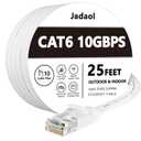 Jadaol Cat 6 Ethernet Cable 25 ft, Outdoor & Indoor 10Gbps Support Cat8 Cat7 Network, Flat RJ45 Internet LAN Computer Patch Cable for Router, Modem, Switch, Gaming Consoles, Streaming Devices, White