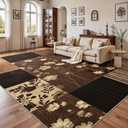 DweIke Washable 4x6 Area Rugs for Living Room, Soft Geometric Floral Bedroom Rug, Stain Resistant and Non-Slip Modern Throw Carpets for Office Dining Room Home Dorm Decor, Coffee