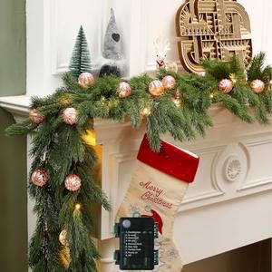 Ceenna 6.2FT Pre Lit Christmas Cedar Garland with Lights Artificial Pine Garland Christmas Decorations with Ball Ornaments,8 Modes Timer Battery Operated for Outdoor Indoor (Pink)