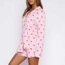 Women 2 Piece Pajamas Set Button up Long Sleeve Shirt and Shorts Lounge Set (M)