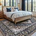 9 x 12 Area Rugs Living Room, Washable Boho Floral Rug Black Brown