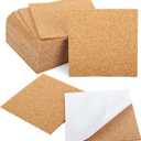 Blisstime 30 Pieces Self-Adhesive Cork Sheets 4"x 4" for DIY Coasters, Square Cork Tiles with Strong Self Adhesive Backing