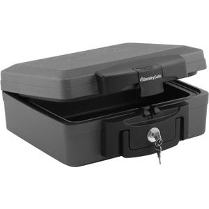 SentrySafe Fireproof and Waterproof Safe, Black Portable Lock Box with Key Lock and Carrying Handle for Money, Passport, Exterior: 14.3 in W x 13 in D x 6.1 in H, H0100