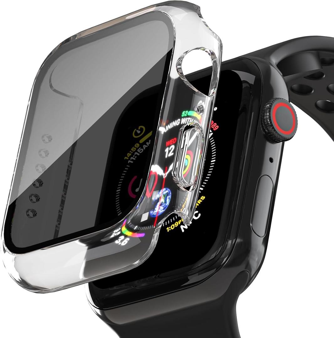 2 x 2 Pack Privacy Case for Apple Watch Screen Protector, Anti-Spy Tempered Glass Film Apple Watch Cover Hard PC Case Bumper for iWatch Series 6/5/4/SE 2/SE 3 - Clear/Clear 44mm