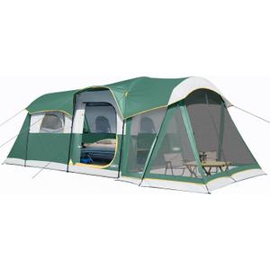 UNP Camping Tent 8 Person Waterproof Big Tunnel Tent with Screen Porch and Rainfly Screen Room Outdoor Large Tents for Family Camping 20' x 9' x 80in(H), Dark Green