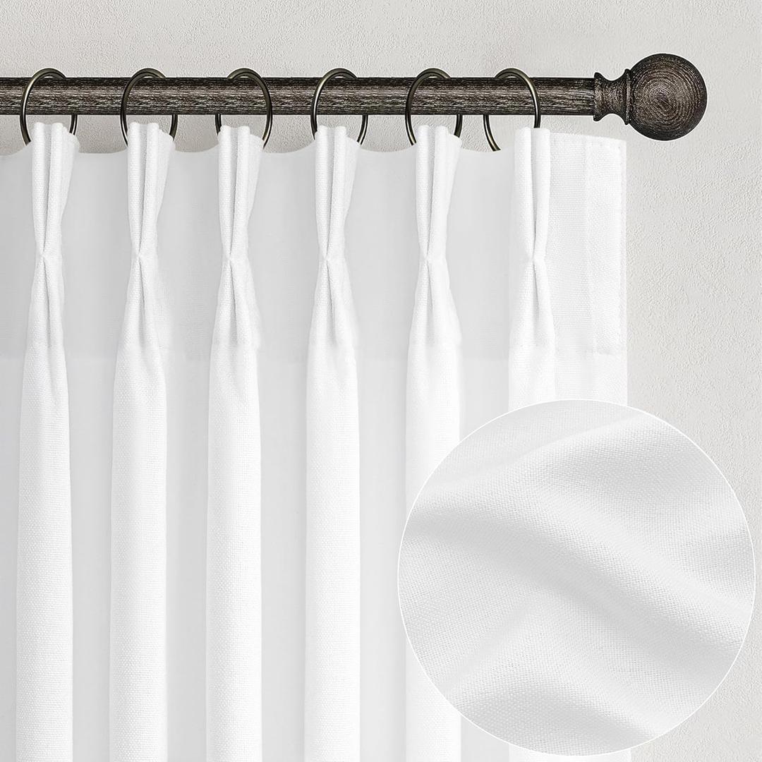 White Curtains 90 Inches Long, Pretty Closet Linen Curtain for Open Closet/Living Room Standard Window Curtain Lengths Coastal Light Filtering Semi Sheer Burgs 2 Panels Set (W40 xL90)