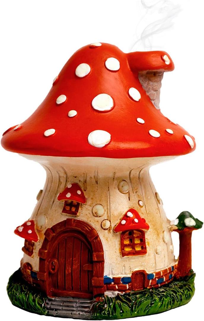 Cacukap Mushroom House Incense Burner, Cute Glow in The Dark Mushroom Incense Holder, Resin Material, Adorable Home Decor Gift