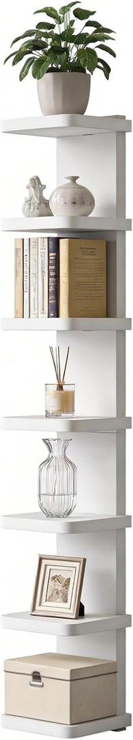 Versatile 7 Tier Wall Shelf Unit, Floating Shelves for Wall (Round Corner), Vertical Lack Wall Shelf for Bedroom, Vanity, Living Room, Home Decor Makeup Organizer Display, White